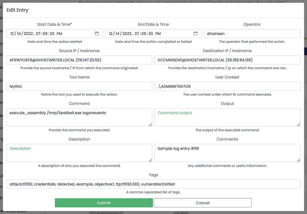 New Log Event Modal