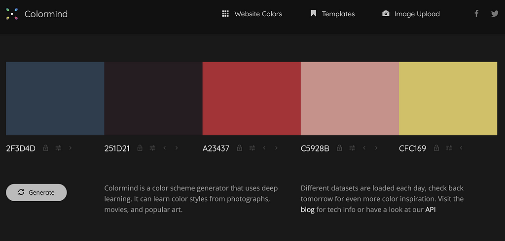 Screenshot of the website Colormind