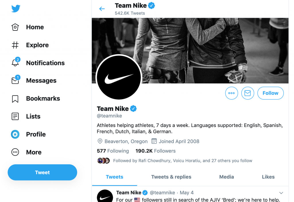 Nike excels at customer support