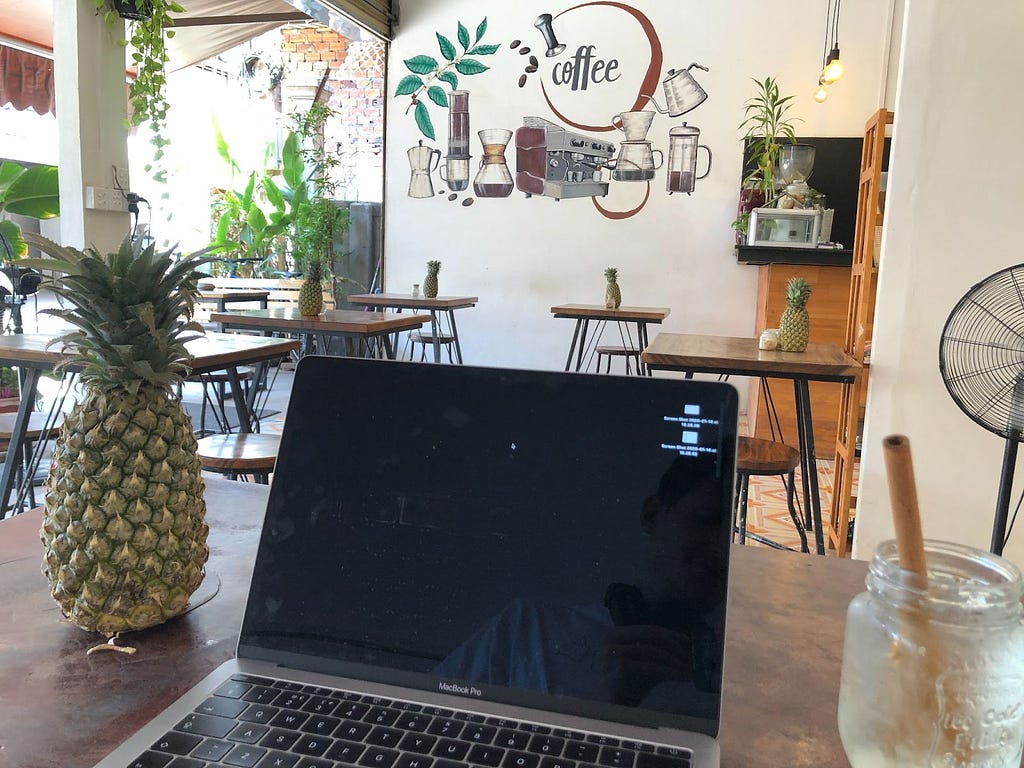Working remotely in a cafe