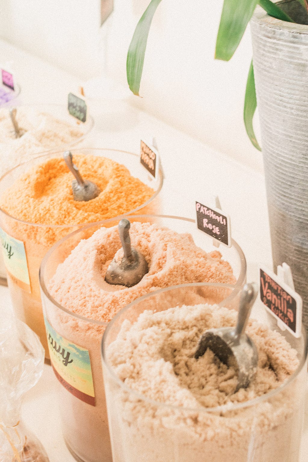 all natural bath salts on display at Saavy Naturals