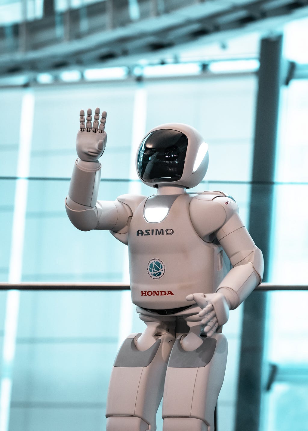 A photograph of Asimo, the robot developed by Honda.