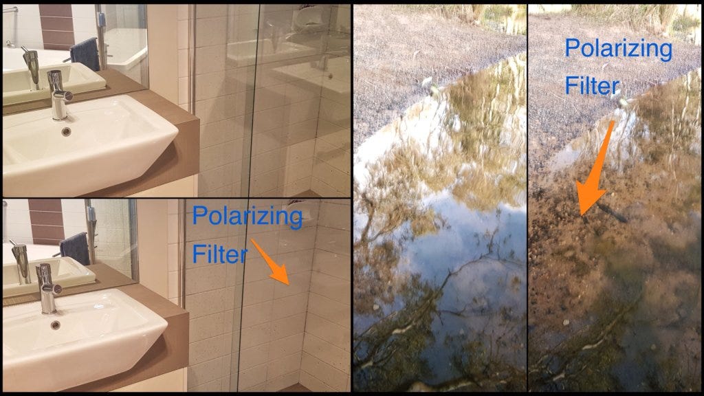 The NiSi Prosories graduated neutral density filter and polarizing filter reduces reflections in glass and water - smnartphone photography