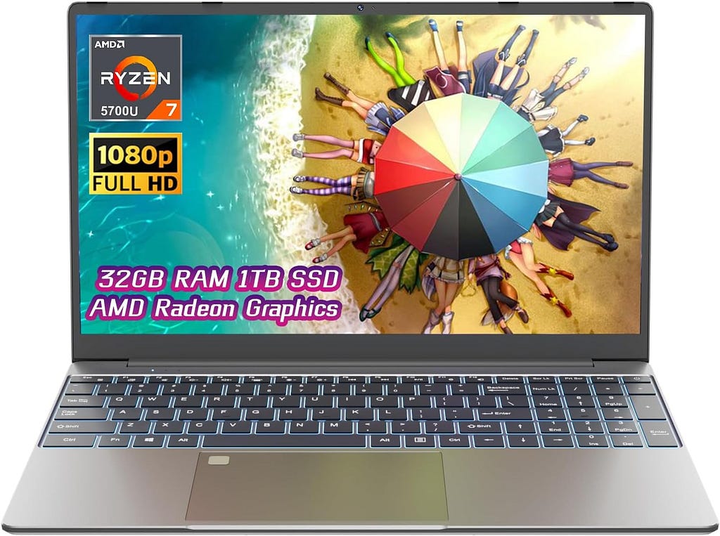 A15 Plus Gaming Laptop 15.6 inch FHD IPS Screen AMD Ryzen 7 5700U (8C/16T, 4.3 GHz, Beat i7 11390H) 32GB DDR4 1TB PCIE SSD Windows 11 Fingerprint Unlock Backlit Keyboard 57Wh Battery Notebook