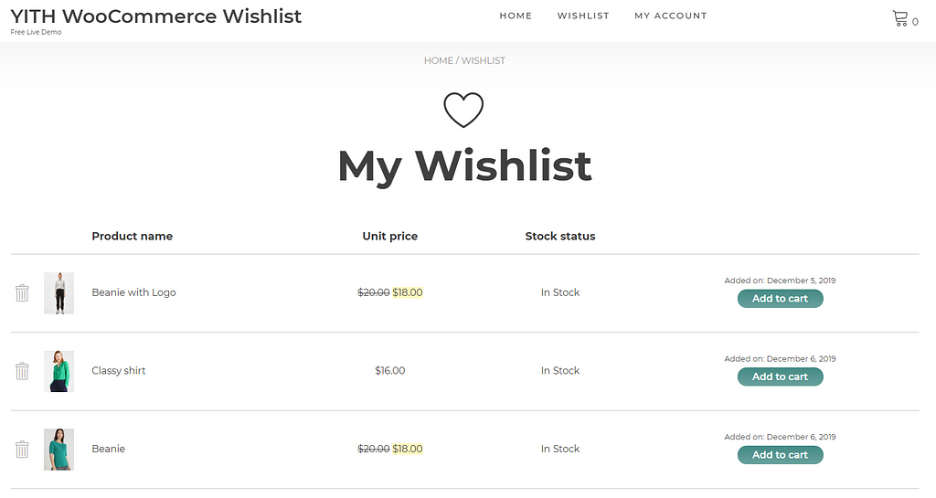 YITH WooCommerce Wishlist plugin for WordPress