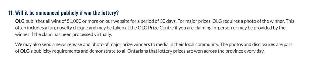 Screenshot from OLG.ca