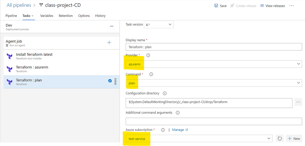 Edit the terraform plan task