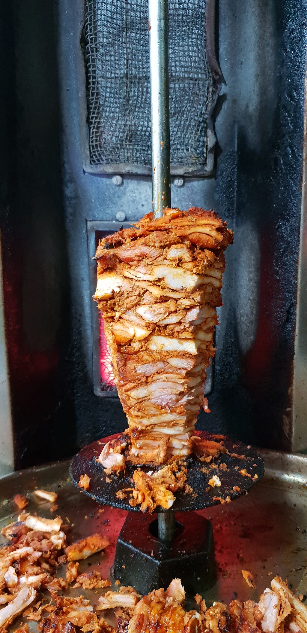 Kebab meat on spit