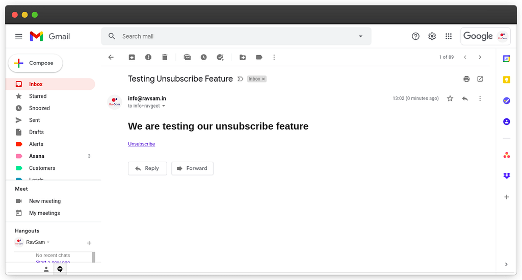 Email with Unsubscribe link