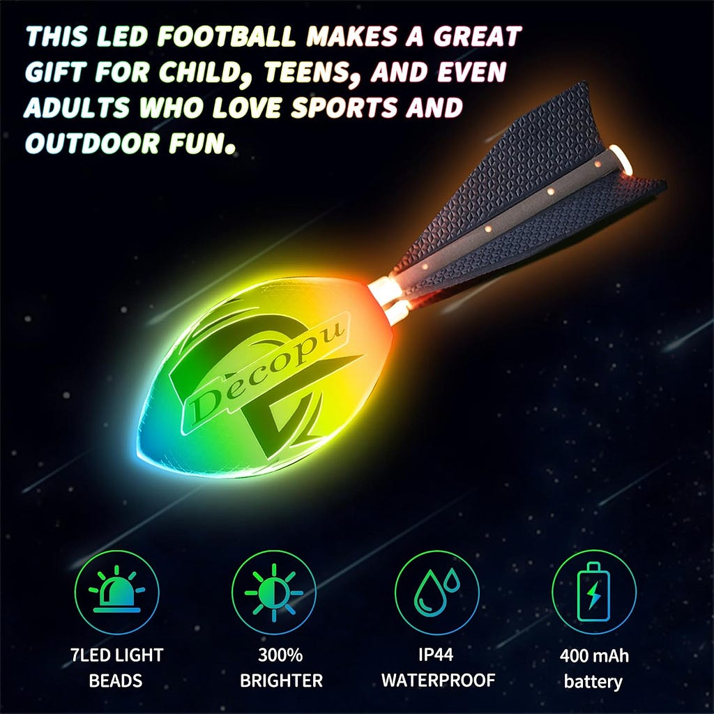 Premium Foam Glow in The Dark Football, Latest LED Light up Football, Color-Changing,Rechargeable,Impact Resistant,Perfect BirthdayCamping Gift for Kids 8-12,SportsOutdoors Toys.