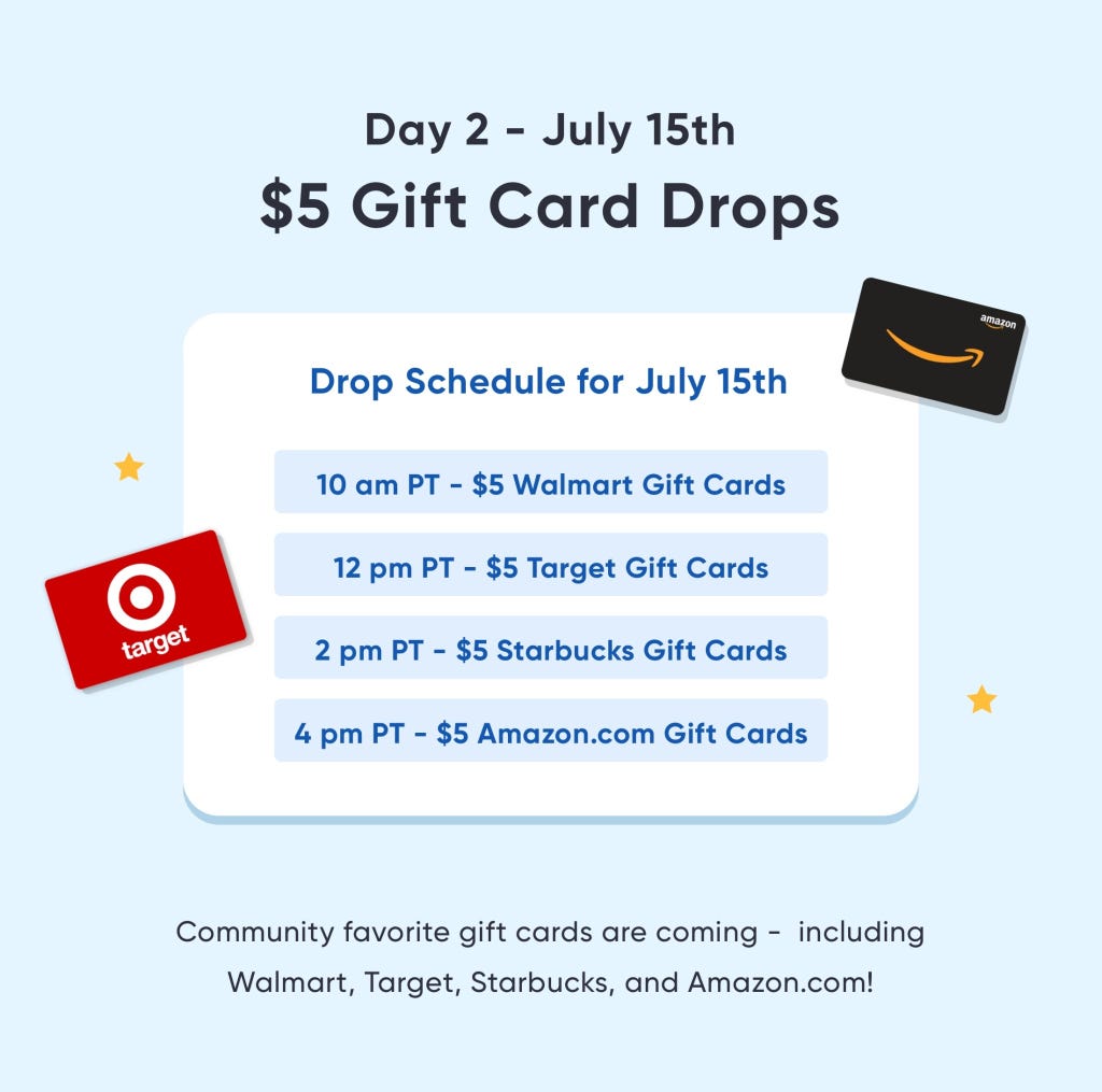 Day 2 — $5 Gift Card Drops
