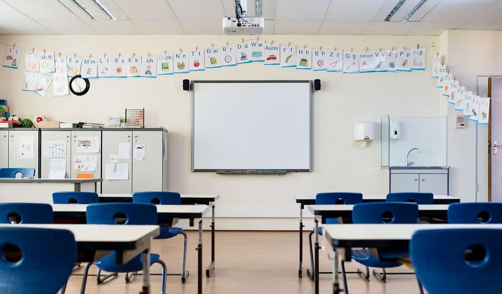 An empty classroom for teaching English abroad 