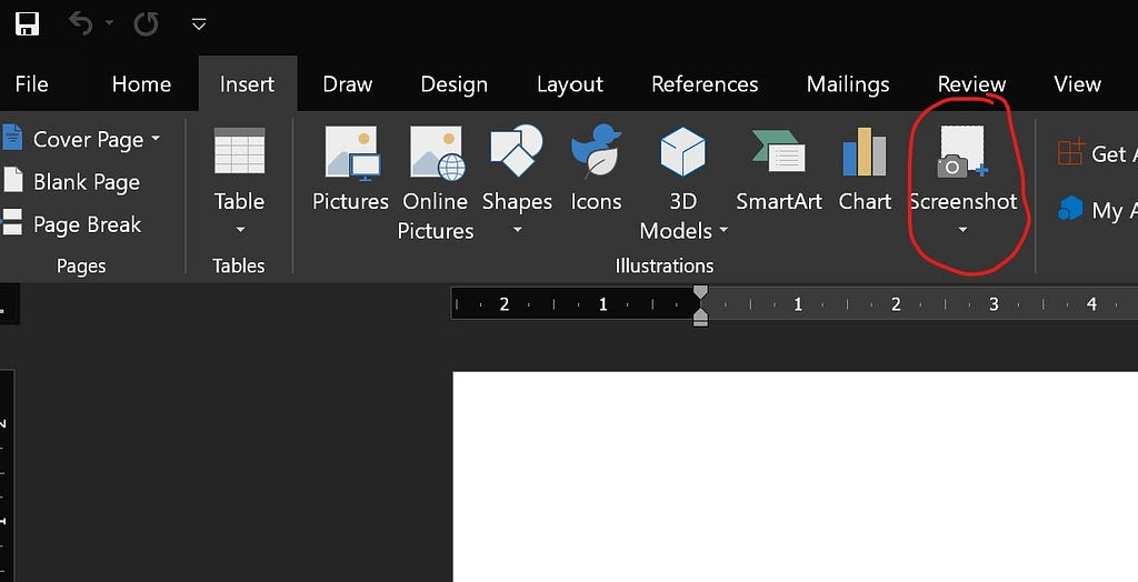 Screenshot feature in MS word