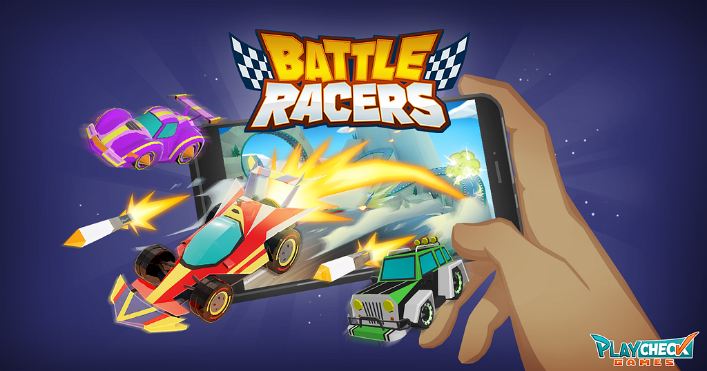 Concept art of Battle Racers being played on a mobile phone