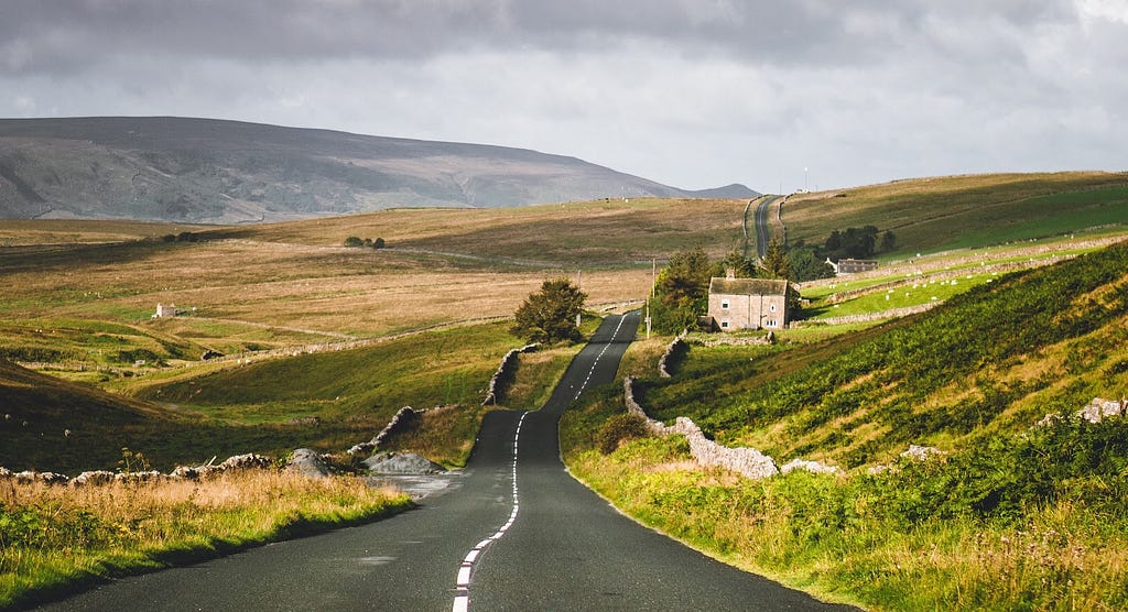 A road going through the English countryside