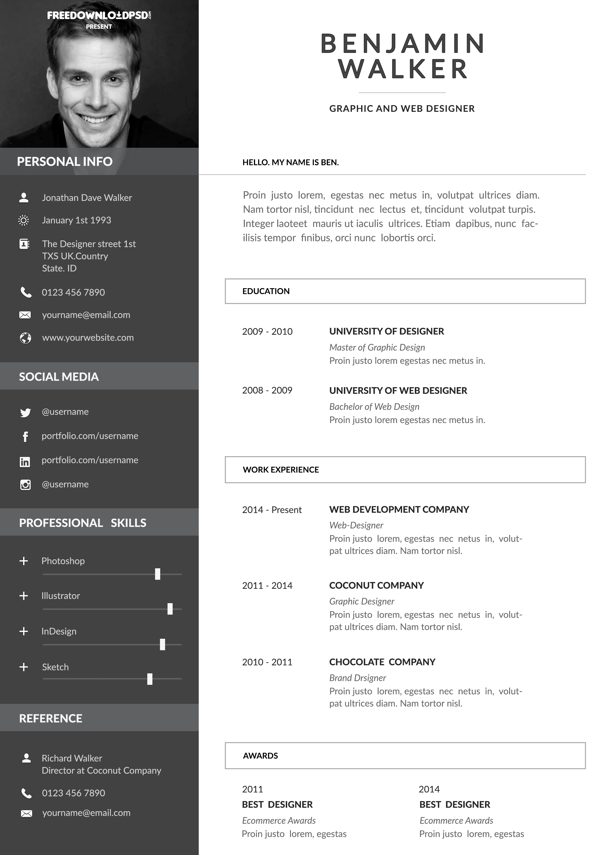 Clean Resume Template Free PSD