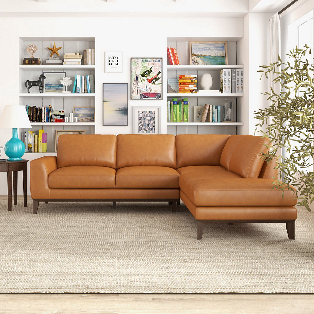 Mayfair Tan Full Grain Genuine Leather Sectional Sofa from Mid in Mod