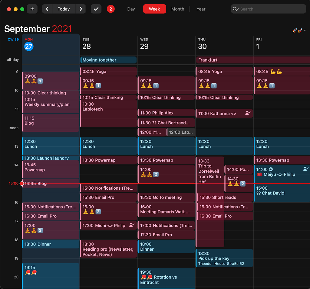 View of a busy calendar