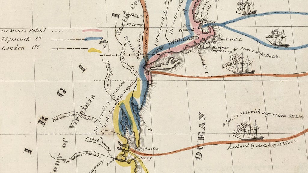 Detail from a hand-drawn map of the Colony of Virginia