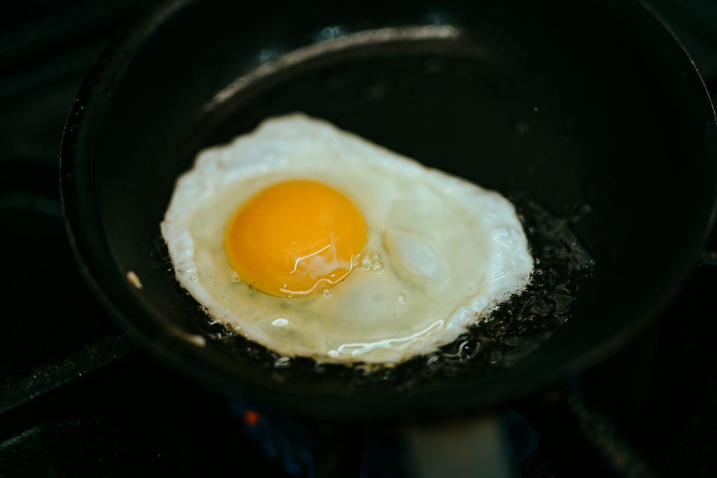 Egg in a frying pan.
