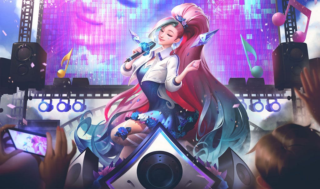 Pink-haired pop star champion from League of Legends named Seraphine