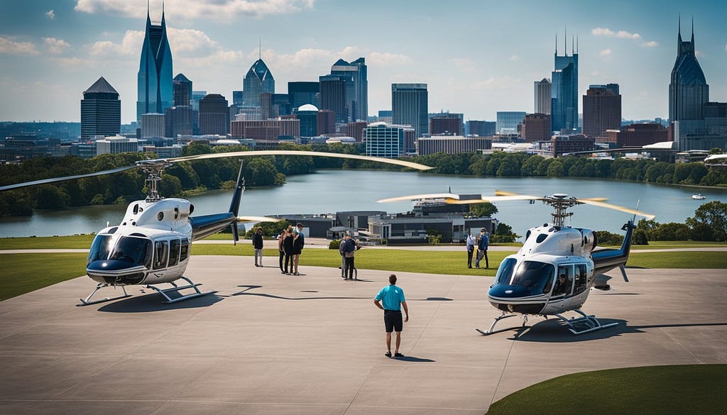 People are about to do a helicopter tour in Nashville.