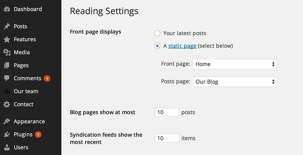 Wordpress Blog Settings