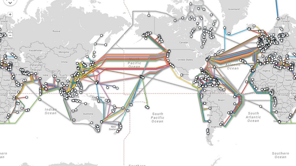 image depicting the underwater cables that comprise the internet