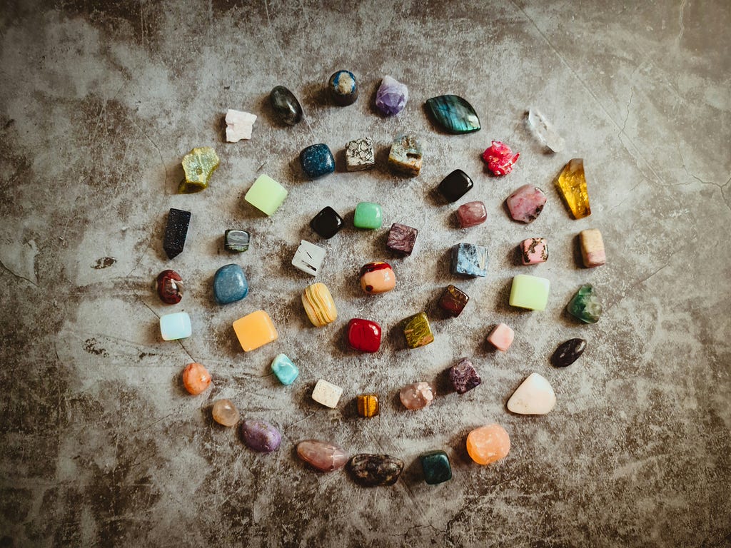 a spiral shapes made with variety of natural stones