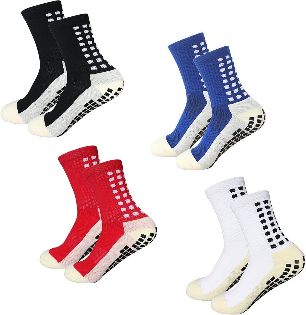 Yufree Grip Soccer Socks Anti Slip Non Slip Mens Athletic Socks for Football Basketball Sports, 4 Pair