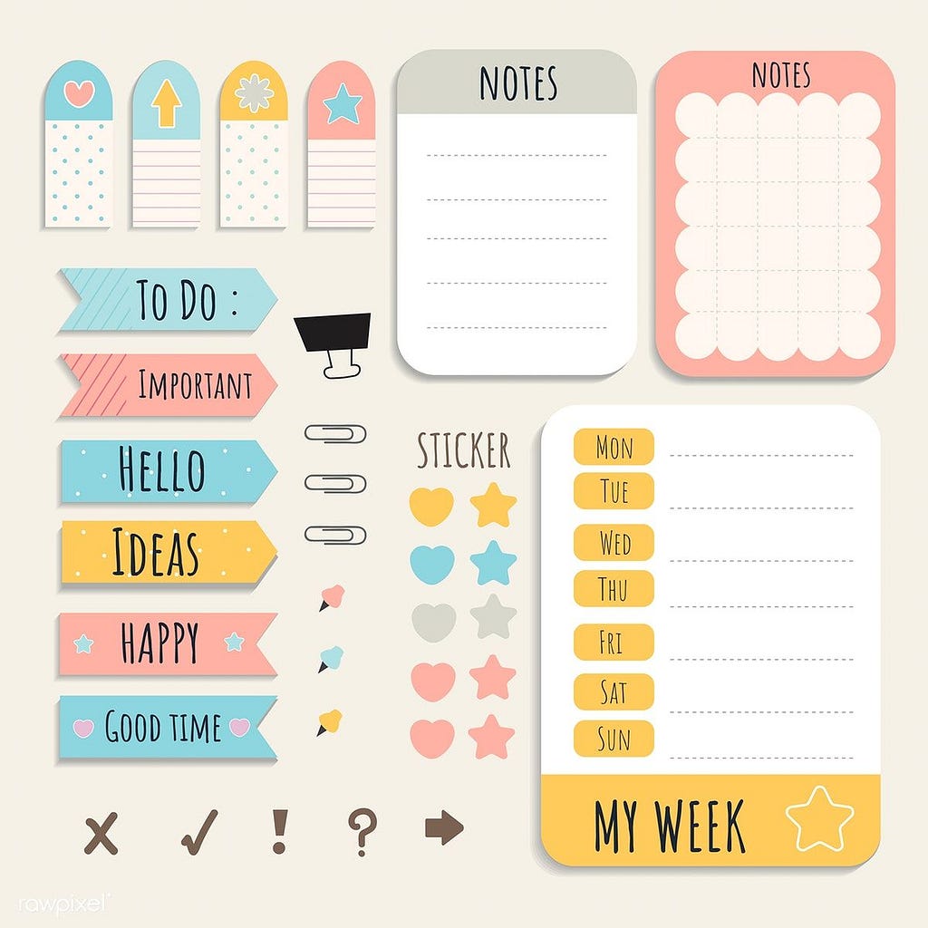 Download premium vector of Cute sticky note papers printable set 553794 Sticky notes, Colorful