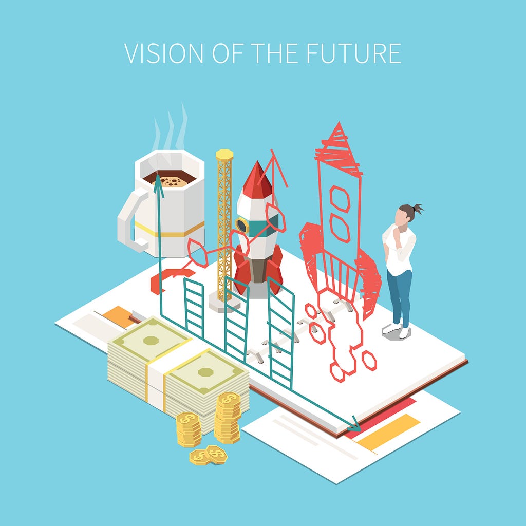 Entrepreneurship and business isometric concept with future vision symbols vector illustration.