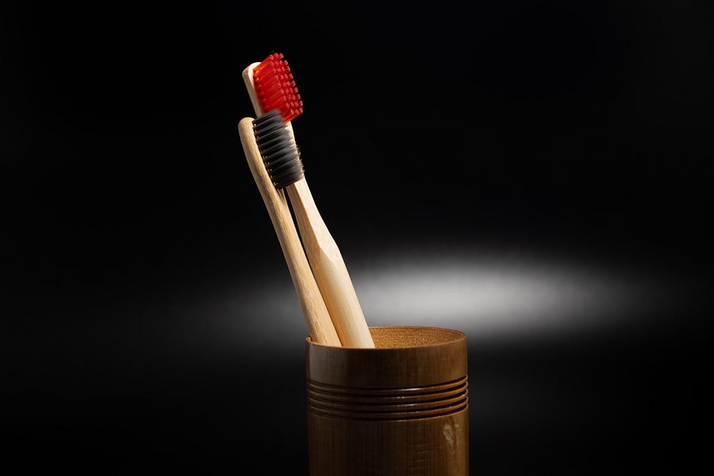 Two toothbrushes in a pot