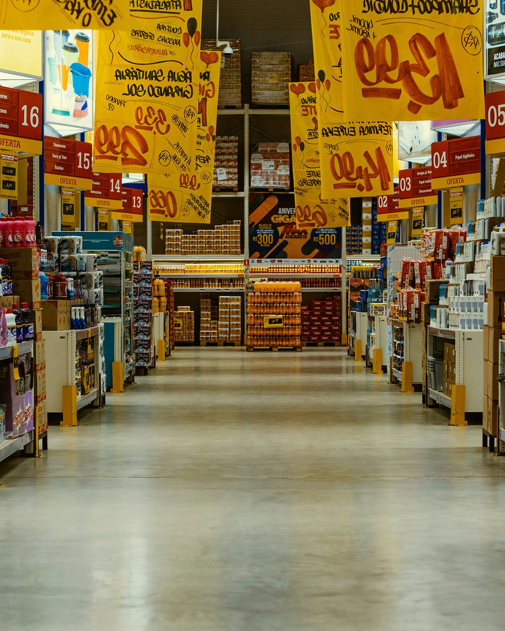 An empty supermarket aisle