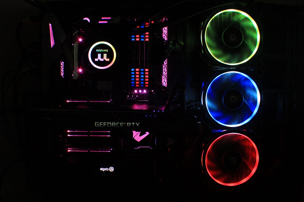 Computer desktop with RGB fans.