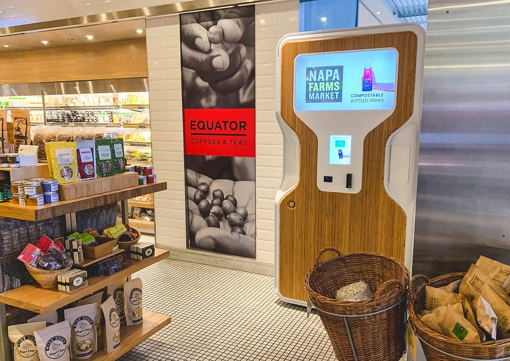 A Drop Water Kiosk in the Napa Farms Market in Terminal 2 at the San Francisco International Airport