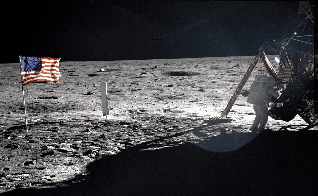 This is an image of the first time man walked on the moon.