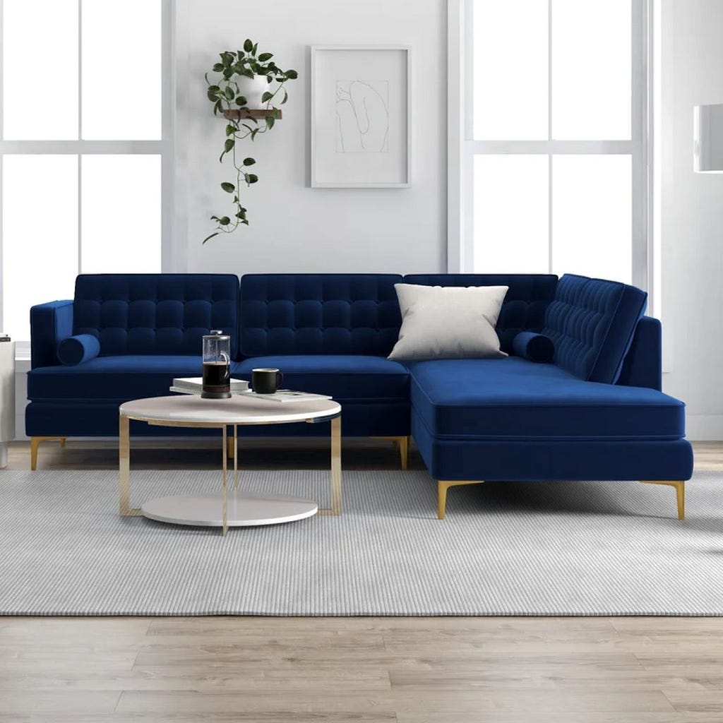 Caleb Blue Velvet Sectional Sofa