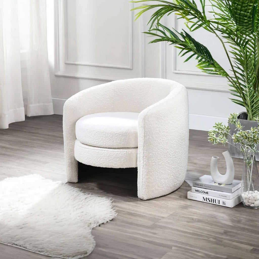 New York Modern’s Pinni White Boucle Lounge Chair