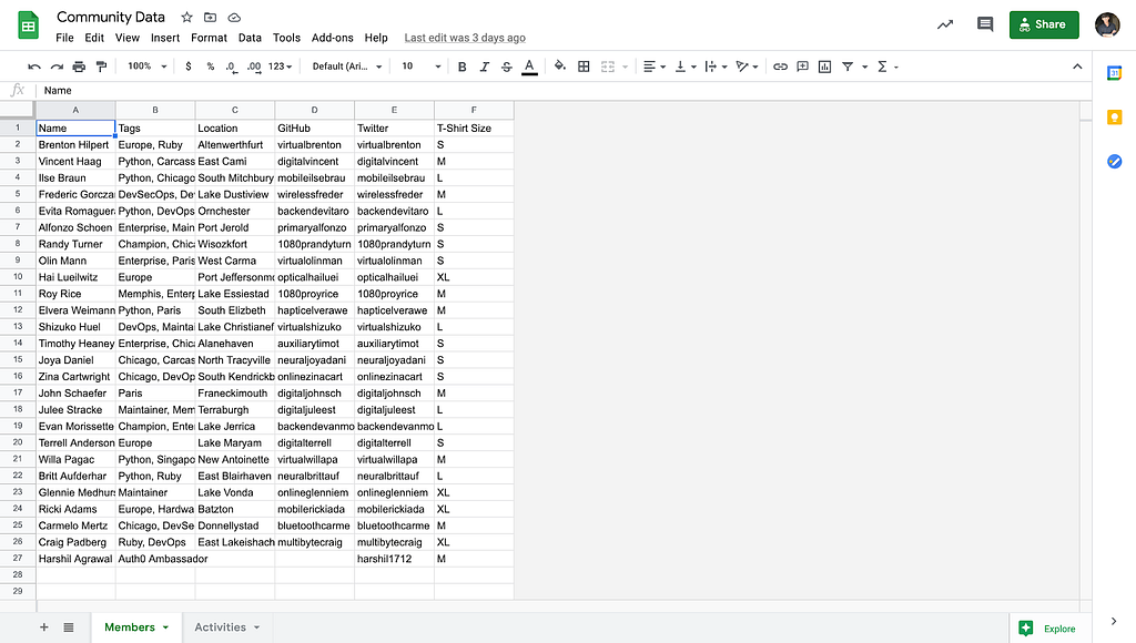 Storing members’ information in Google Sheet