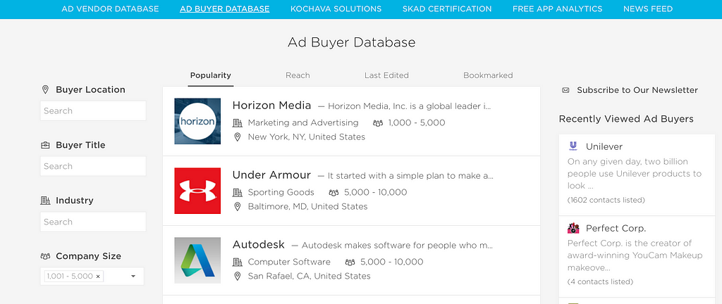 Ad buyer and vendor database