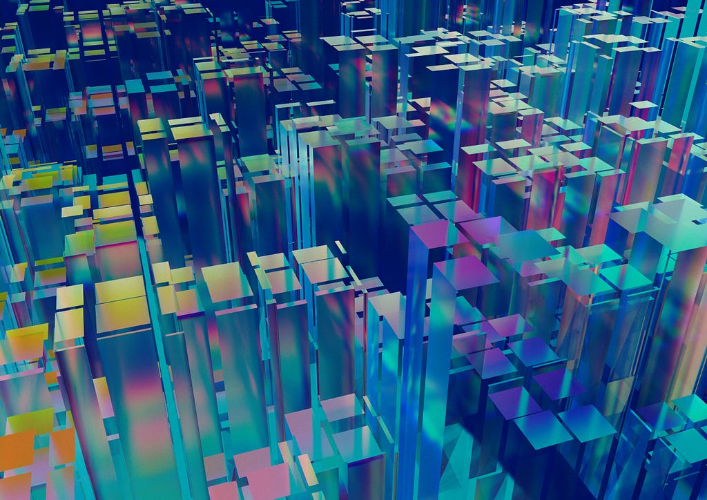 Abstract image of rising crystal rectangles.