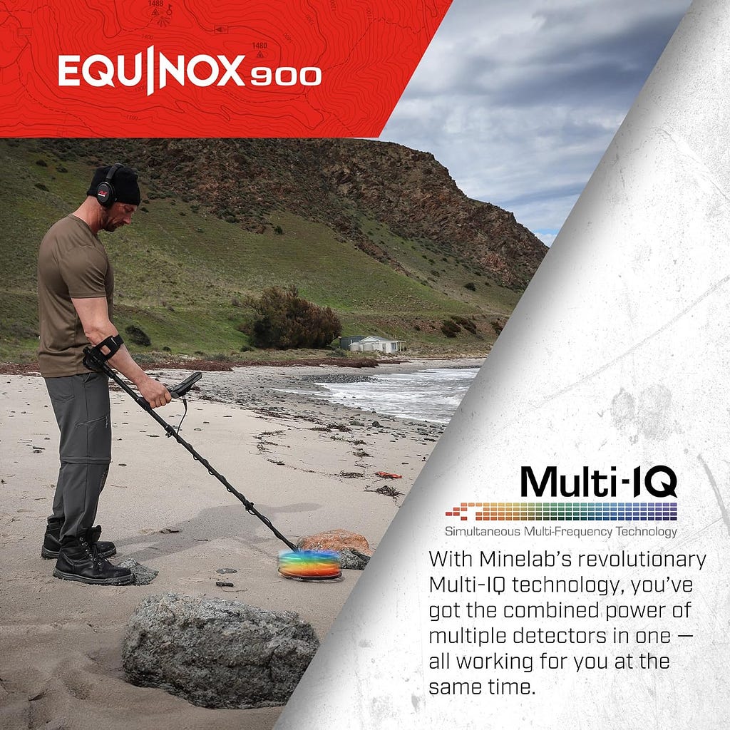 MINELAB Equinox 900 Multi-Frequency Collapsible Metal Detector for Adults with EQX 11  6” Waterproof Double-D Coils (Option for 6 Single Frequencies, 4 Detect Modes, Wireless Headphones Included)