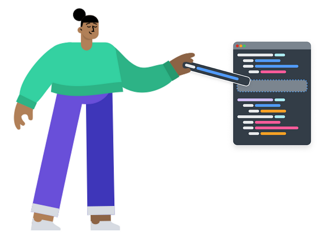 An illustration depicting someone putting the right code in place for it to work