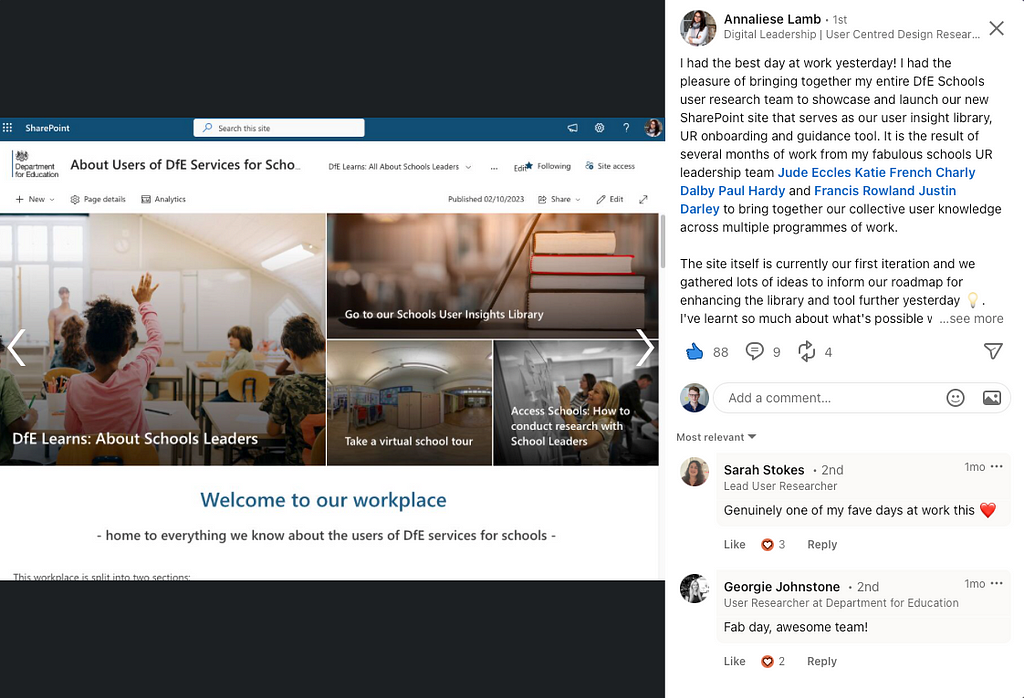 Annalise Lamb — Lead UR at DfE shares the success of the DfE team in bringing insight together on linkedin