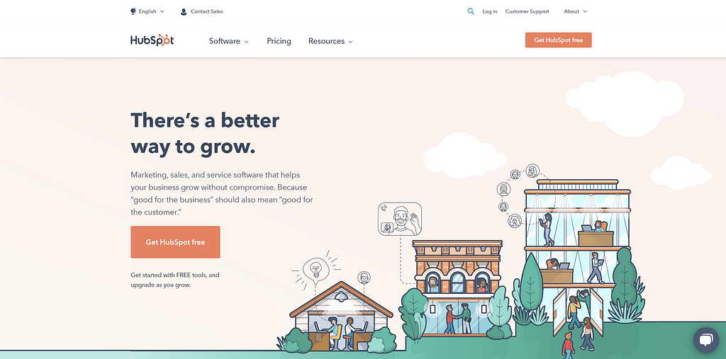 HubSpot CRM&#39;s home page, focusing on the free CRM for startups