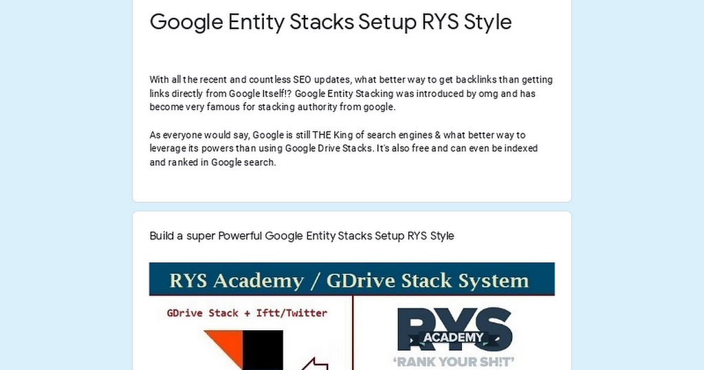 Google stacking RYS entity stacking