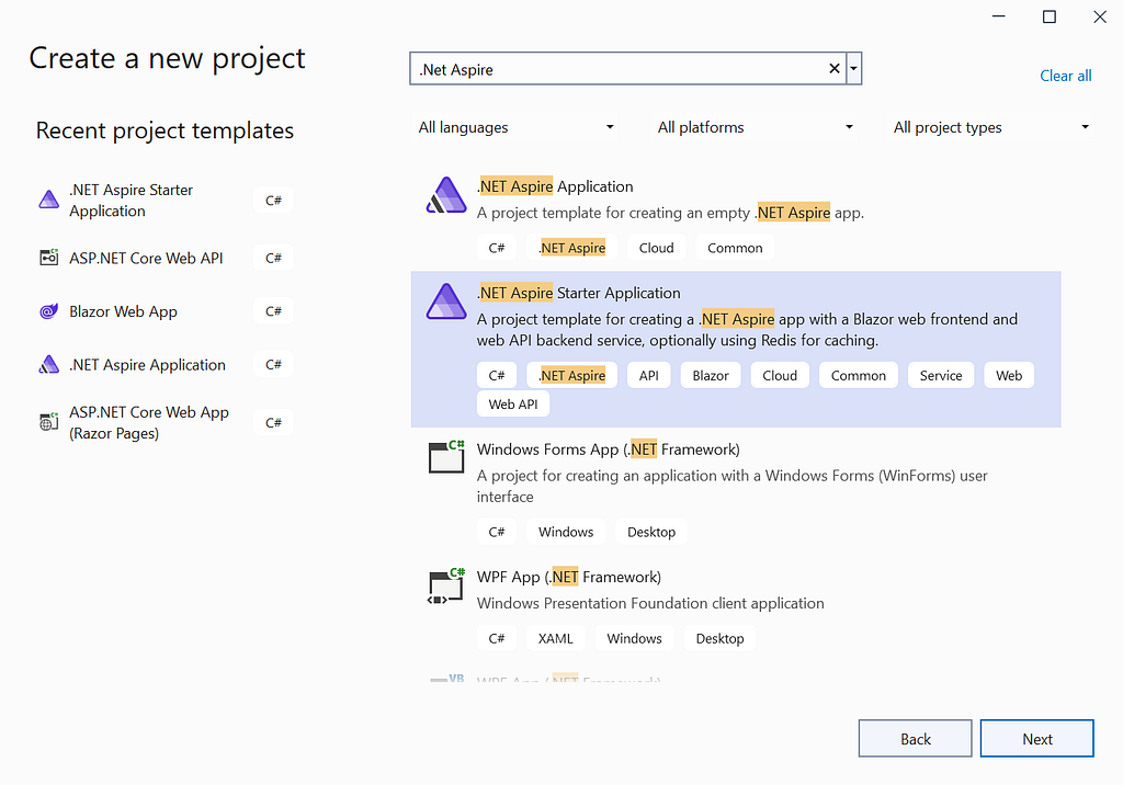 Create .NET Aspire Starter Application