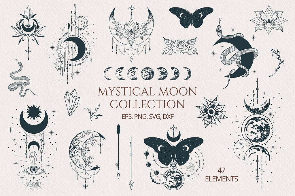 Hand Drawn Mystical Moon Collection Grafika Ilustracje do Druku Przez Kirill's Workshop