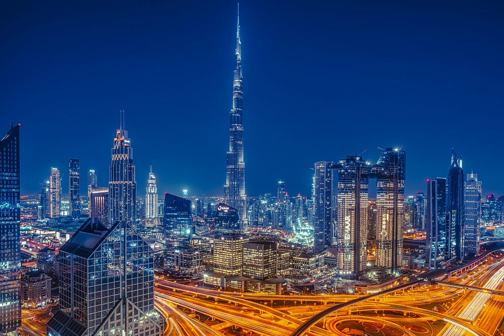 Dubai Cityscape at night, docuemtns you need to find work in Dubai